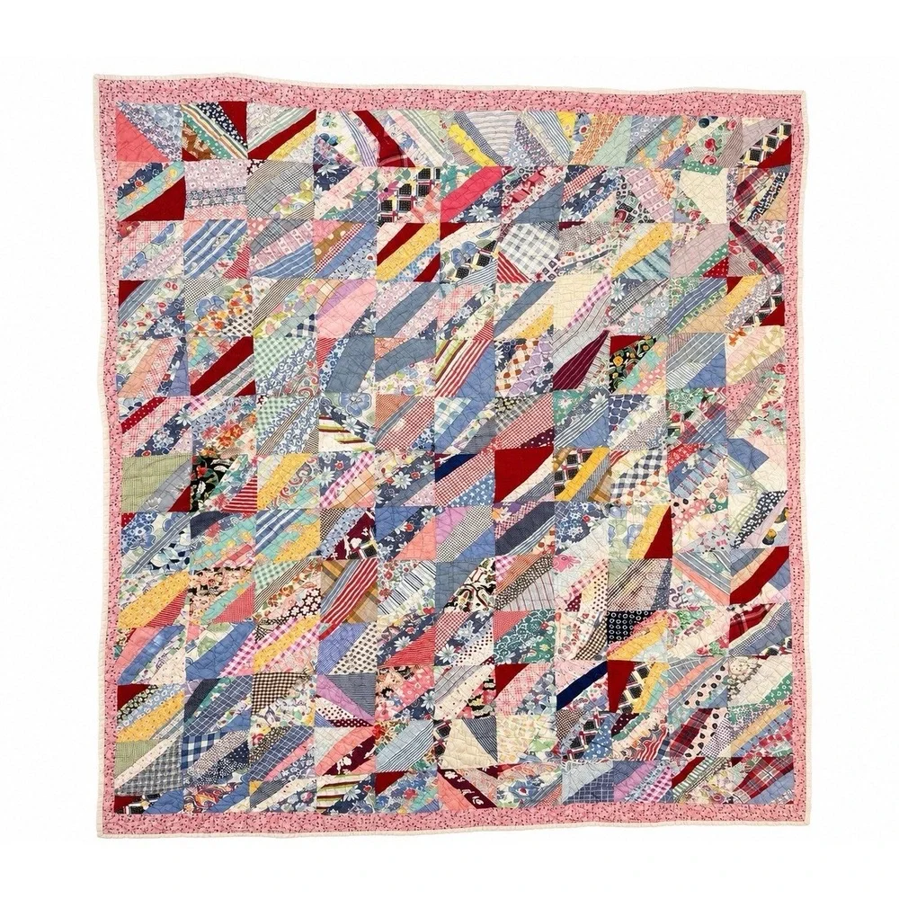 Vintage String Quilt 79x63 Hand Pieced Depression Era Feed Sack Folk Art America